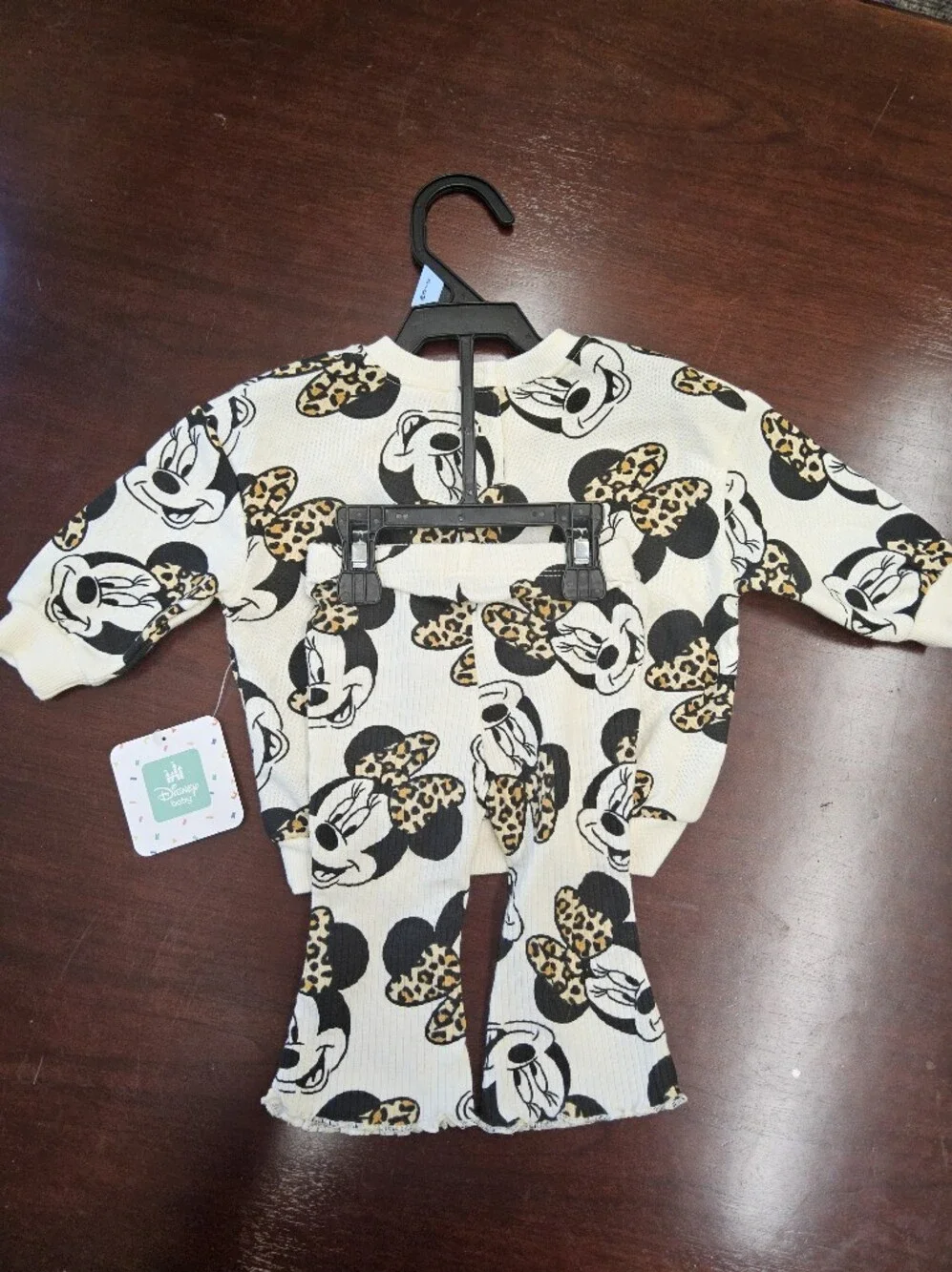 Disney Baby Cream and Black Minnie Mouse Leopard Bow Set NWT